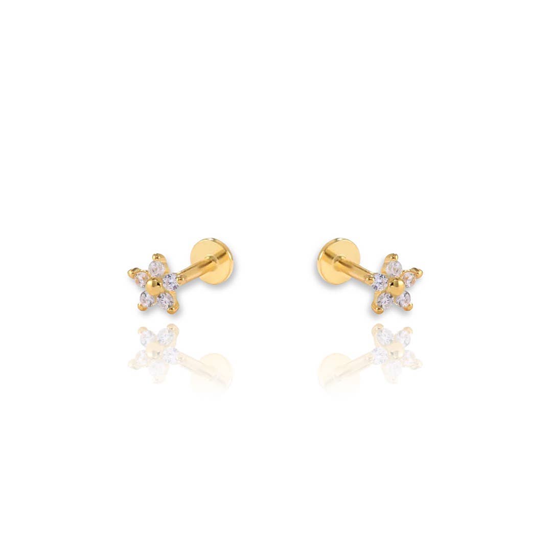 Flower Screw Flat Back Cartilage Earrings: 14k Gold