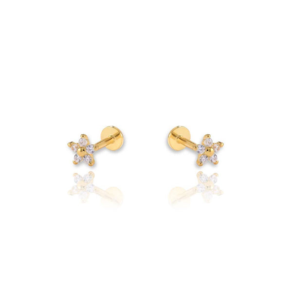 Flower Screw Flat Back Cartilage Earrings: 14k Gold