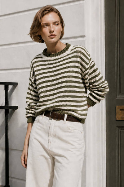 Soft Touch Textured Stripe Sweater: OLIVE