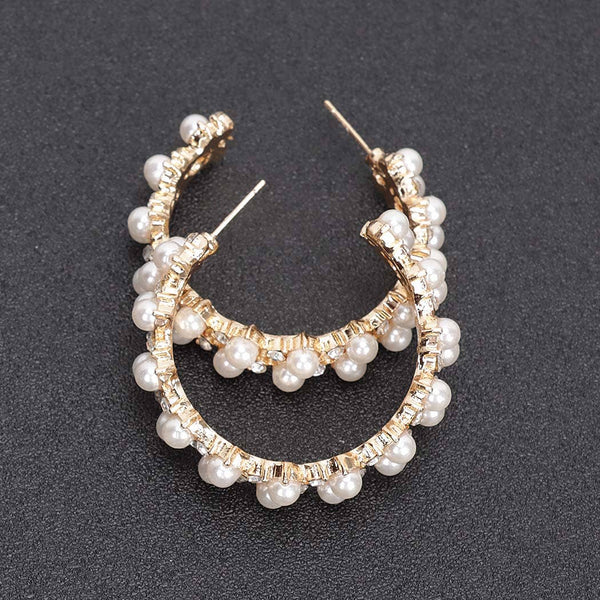 Pearl-Embellished Gold Hoop Earrings: GD