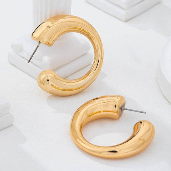 Bold Gold-Tone Chunky Tubular Open Hoop Earrings | 80E62231: Gold - Lulu Bella Boutique