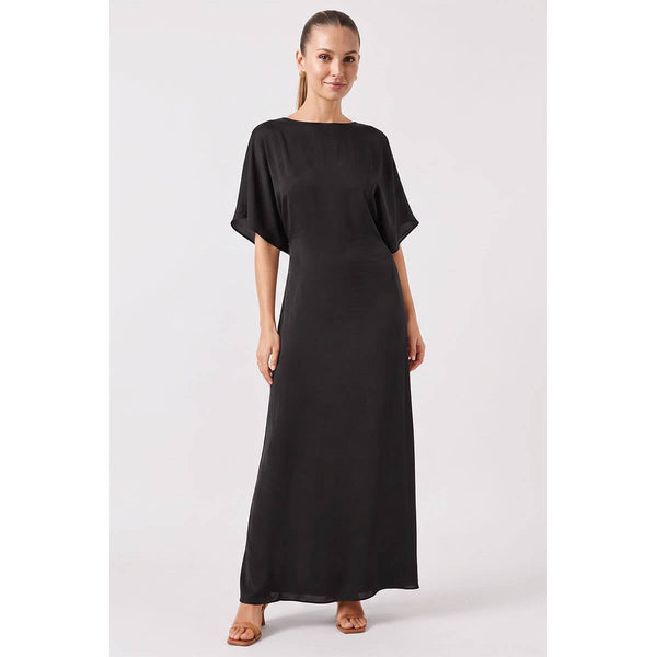 Back Tie Dolman Sleeve Maxi Dress: Black