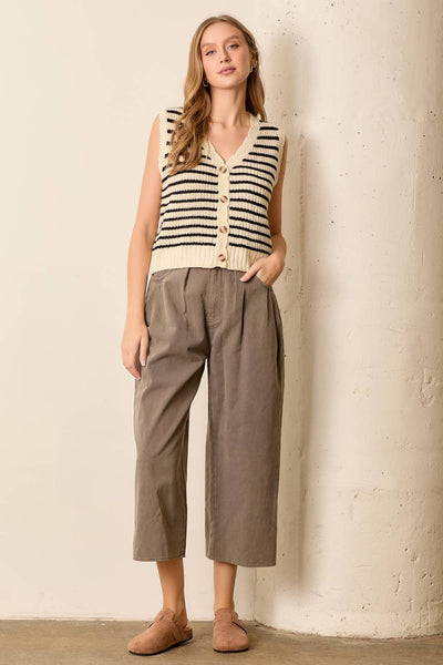 STRIPED SWEATER VEST: IVORY/BLACK