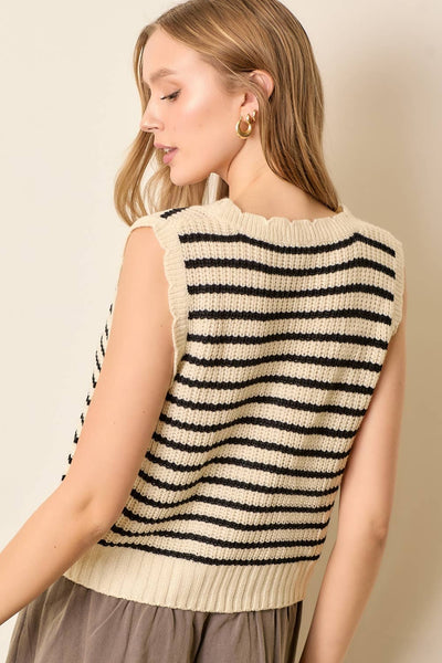 STRIPED SWEATER VEST: IVORY/BLACK