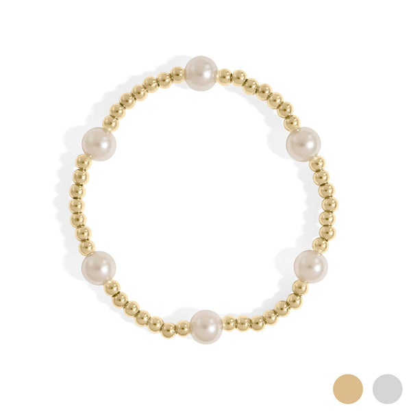 18K Gold PVD 8mm Kiska Glass Pearl Stretch Bracelet: Gold