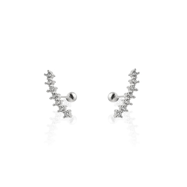 Curve CZ Diamond Screw Back Earrings: Yellow Gold