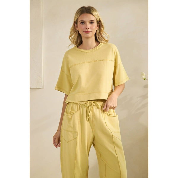 Cropped Lounge Set: Yellow / M - Lulu Bella Boutique