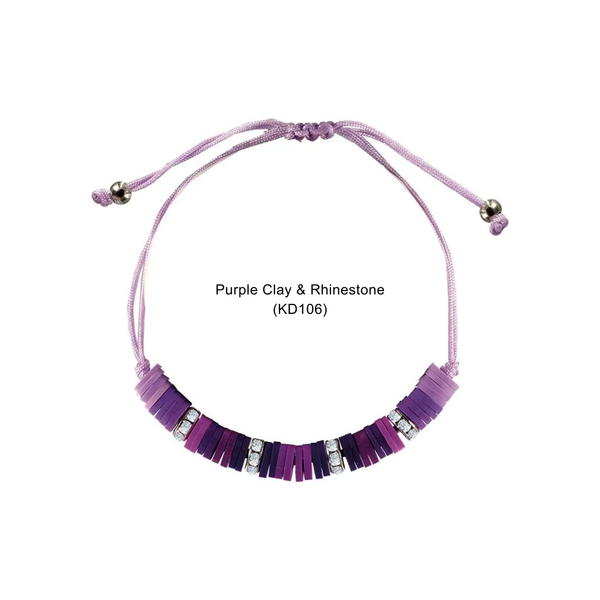 Kids Corded & Colorful Bracelets | Tie + Stretch: Pink Clay & Rose Quartz Rock Chip (KD107) - Lulu Bella Boutique