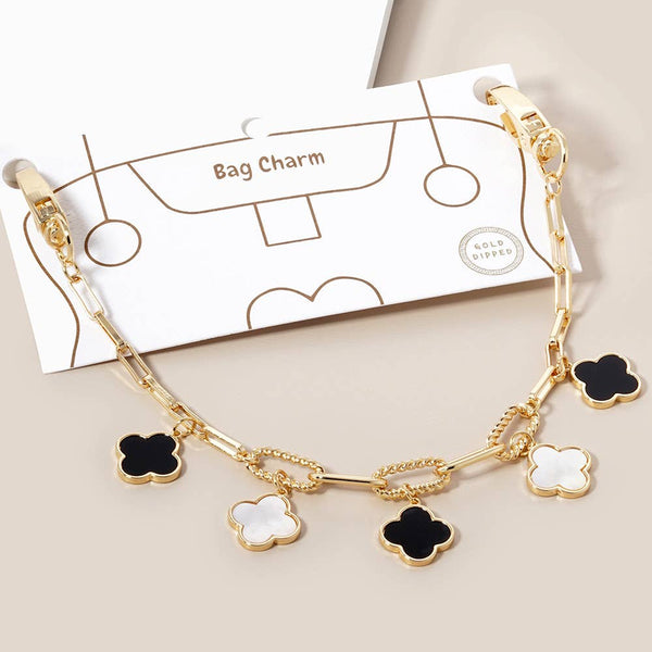 Gold Dipped Quatrefoil Charm Station Paperclip Chain Bag  Charm: Black,Gold,White - Lulu Bella Boutique