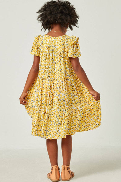 Girls Floral Ruffle Sleeve Smocked Dress - Lulu Bella Boutique