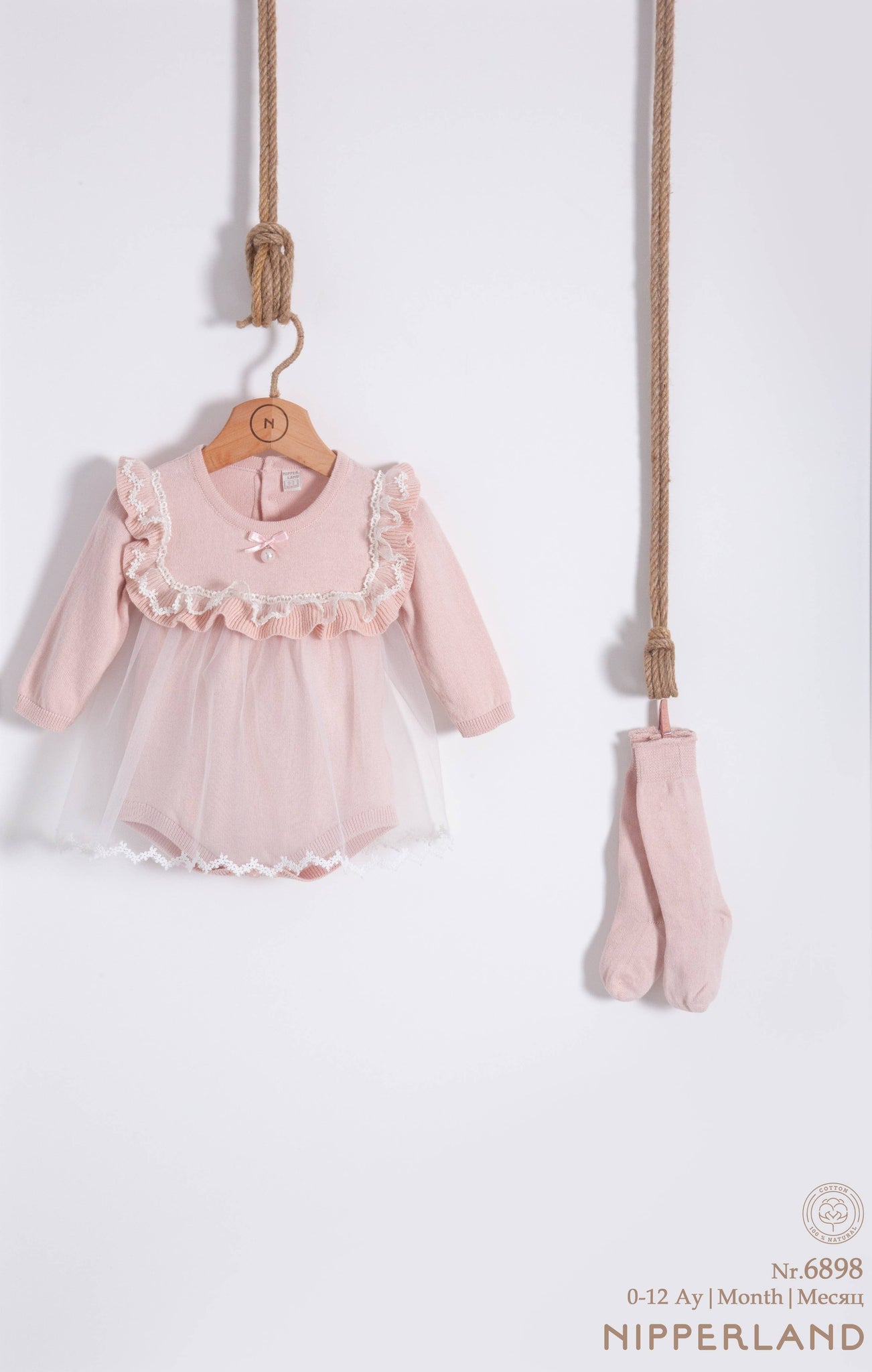 Knit Baby Dress with Lace Accents & Matching Knitted Socks: Pink / 6-12M - Lulu Bella Boutique
