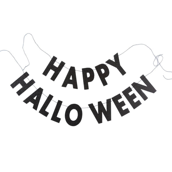HNT803 - Happy Halloween Black Glitter Banner - Lulu Bella Boutique