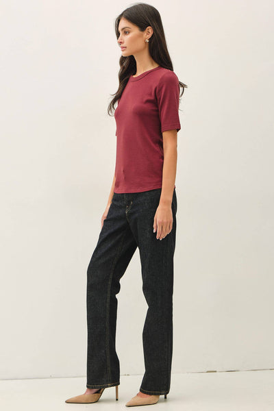 ULTRA SOFT BASIC SHORT SLEEVE TOP : WINE