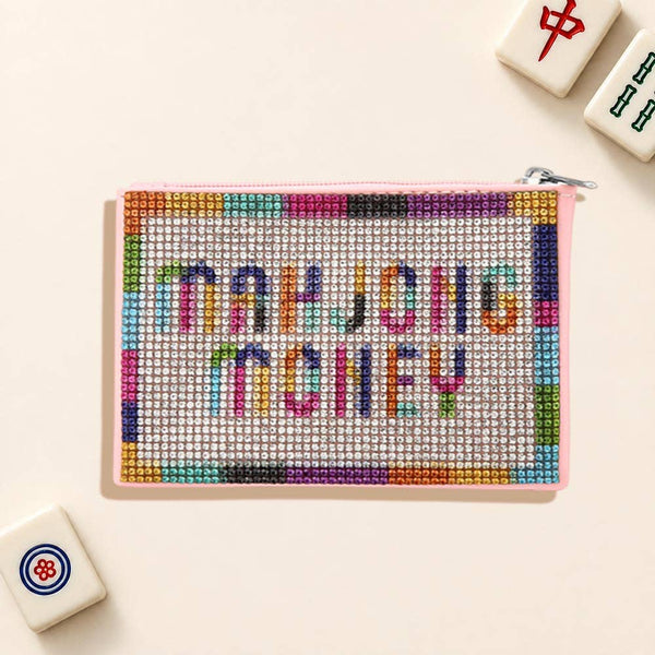 Bling Studded MAHJONG MONEY Message Mini Pouch Bag