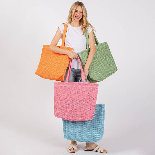 Solid Crochet Straw Tote Bag / Beach Bag
: Beige - Lulu Bella Boutique