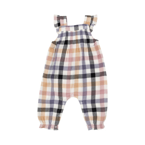 Smocked Overalls in Harvest Plaid