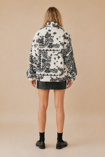 ***HALF PACK*** SA10133J - Paisley Sherpa Pullover Jacket: IVORY MULTI / S - Lulu Bella Boutique