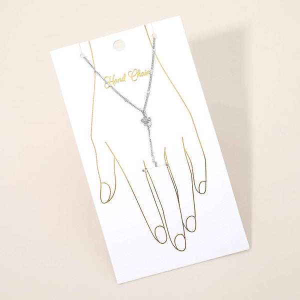 Delicate Flower Charm Accent Hand Chain Bracelet: Clear,Rhodium - Lulu Bella Boutique