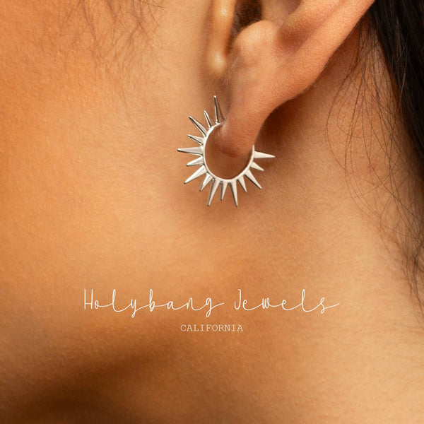 SPIKE OPEN HOOP EARRINGS - E-HT1620: Black