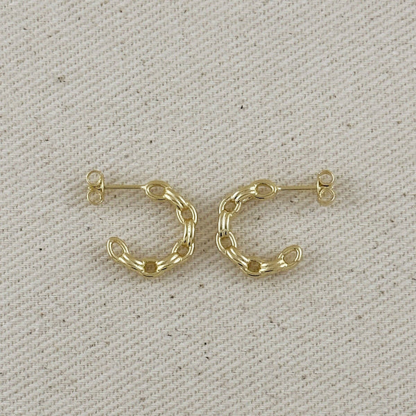 18k Gold Filled Chain C-Hoop Earrings - Lulu Bella Boutique
