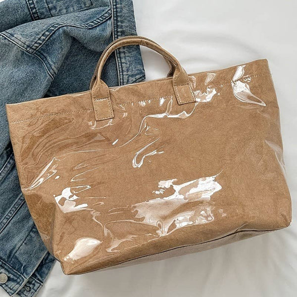 PVC Waterproof Tote Bag Durable Commuter Bag Shopping Tote: Brown