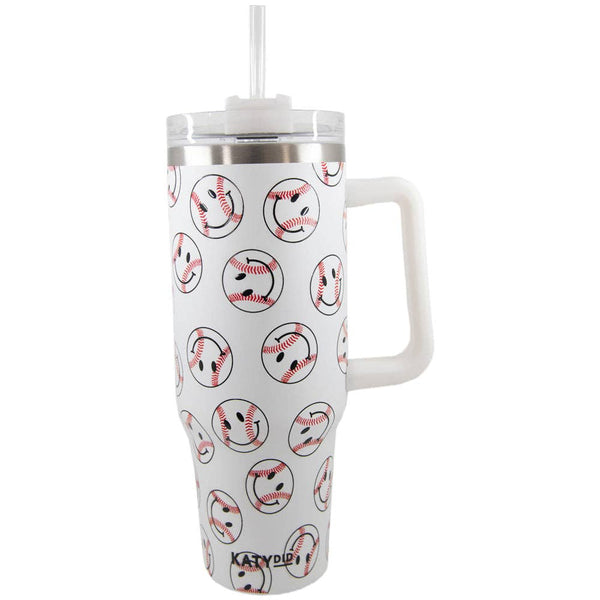 Baseball Happy Faces Stainless Steel Tumbler Cup: White