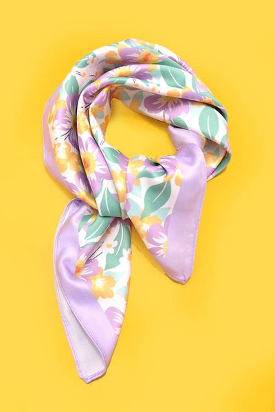 TROPICAL FLOWER PRINT SILKY FEEL BANDANA SCARF: Lavender