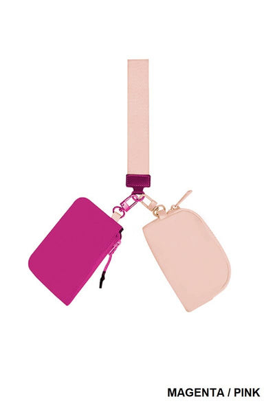 Dual Pouch Wristlet Keychain Wallet: PURPLE/LAVENDER