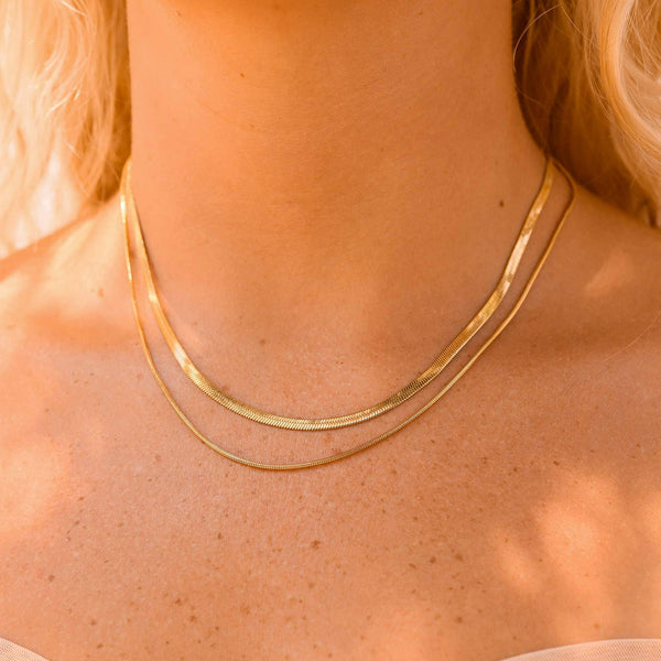 18K Gold Stainless Steel Herringbone Chain Necklace: 16" / 5.5mm - Lulu Bella Boutique
