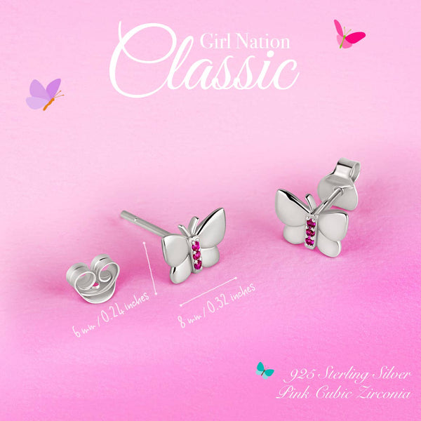 925 Sterling Silver Butterfly Earrings with Pink CZ