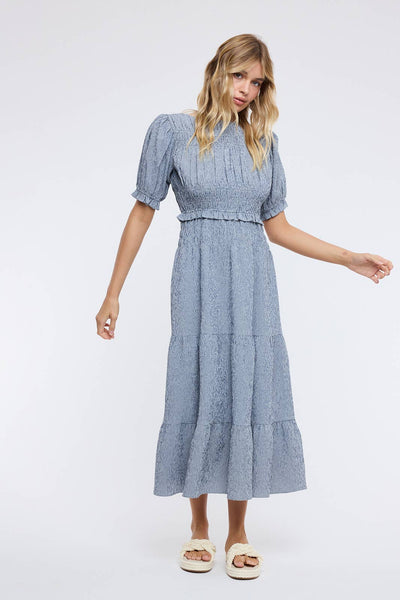 GINGHAM SMOCKED MIDI DRESS: NAVY/WHITE - Lulu Bella Boutique