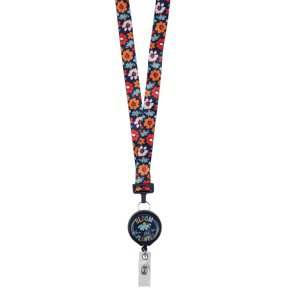 Bloom Where You Are Planted Ribbon Lanyard with Badge Reel - Lulu Bella Boutique