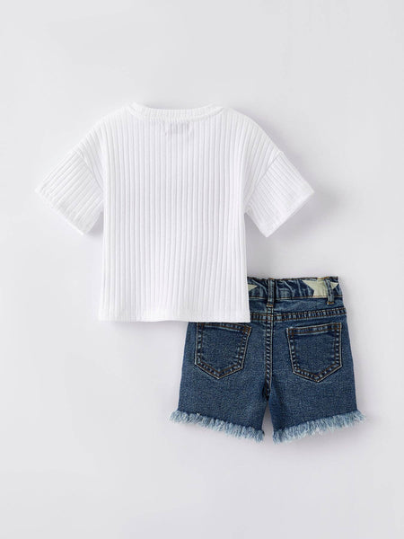 Girls “America”Top+Denim Shorts Set: 6 - Lulu Bella Boutique