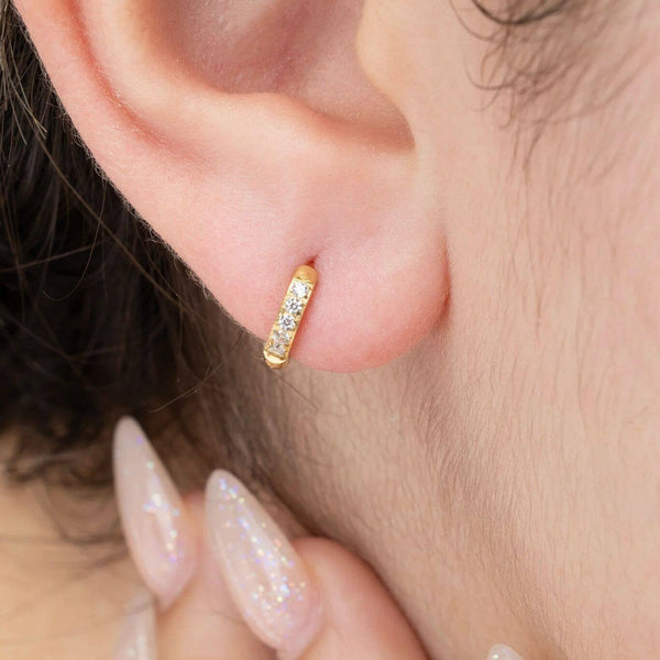 14K Gold Filled PLUS CZ Stone Huggie Earrings: Gold