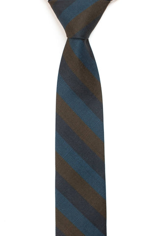 Kutcher - Blue and Brown Striped Tie: 2.5" Slim/Skinny Tie - Lulu Bella Boutique