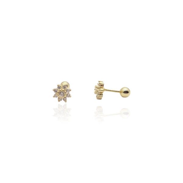 CZ Flower Diamond Screw Back Earrings: Yellow Gold