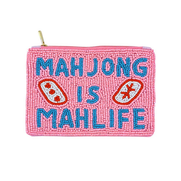 MAHJONG IS MAHLIFE Message Seed Beaded Mini Pouch Bag