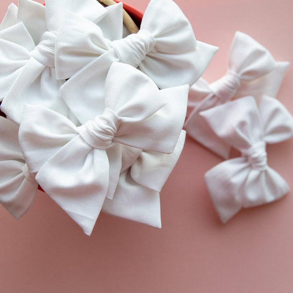 True White | Oversized Hand-tied Bow: Nylon Headband