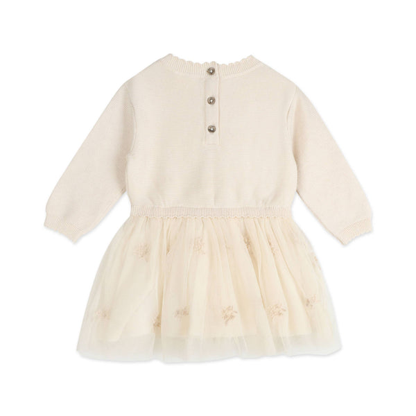 Clara Floral Knit Baby Tutu Dress (Organic Cotton): Ecru