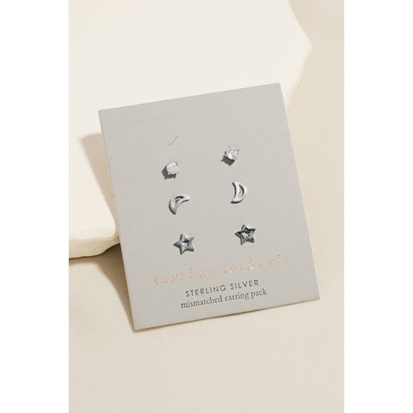 Star Moon Stud Earring Set: GZ - Lulu Bella Boutique