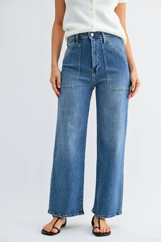 BP339J - MED - High Rise Cargo Pocket Wide Leg - Lulu Bella Boutique