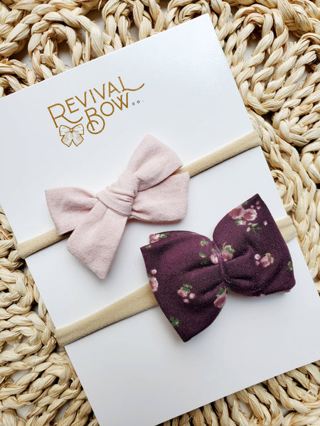 Purple Floral Bow Set: Headband