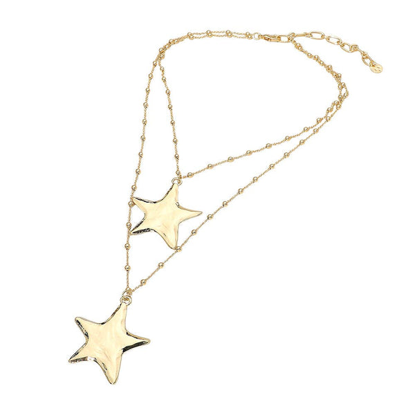 Double Star Pendant Layered Statement Necklace