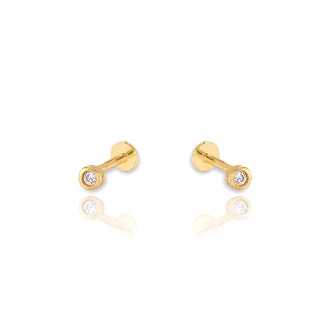 Bezel Set Screw Flat Back Cartilage Earrings: 14k Gold