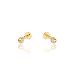 Bezel Set Screw Flat Back Cartilage Earrings: 14k Gold