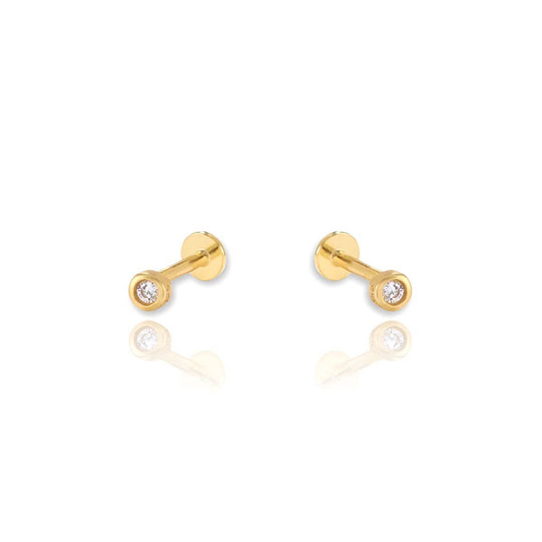 Bezel Set Screw Flat Back Cartilage Earrings: 14k Gold