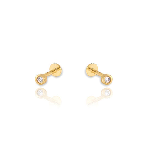 Bezel Set Screw Flat Back Cartilage Earrings: 14k Gold