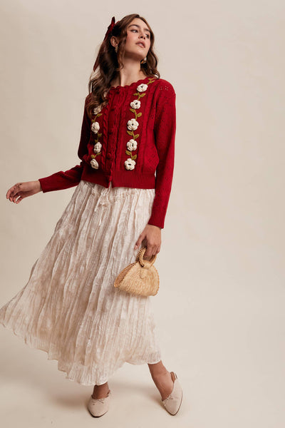 Handmade Crochet Flower Cardigan: Red