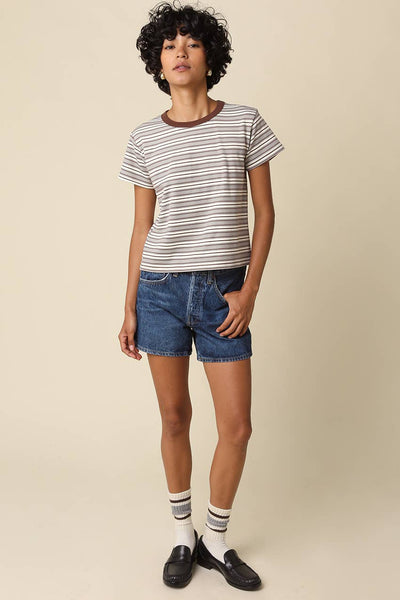 Mila Stripe Baby Tee: Brown Cream