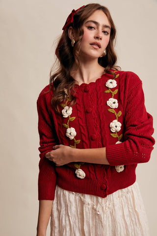 Handmade Crochet Flower Cardigan: Red